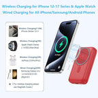 Pxwaxpy Magnetic Portable Charger 10800mAh,4-in-1 Power Bank with iWatch Charger, 25W PD Fast Charging USB C Battery Pack for Magsafe,iPhone 17/16/15/14/13/12 Series,Apple Watch (Red)