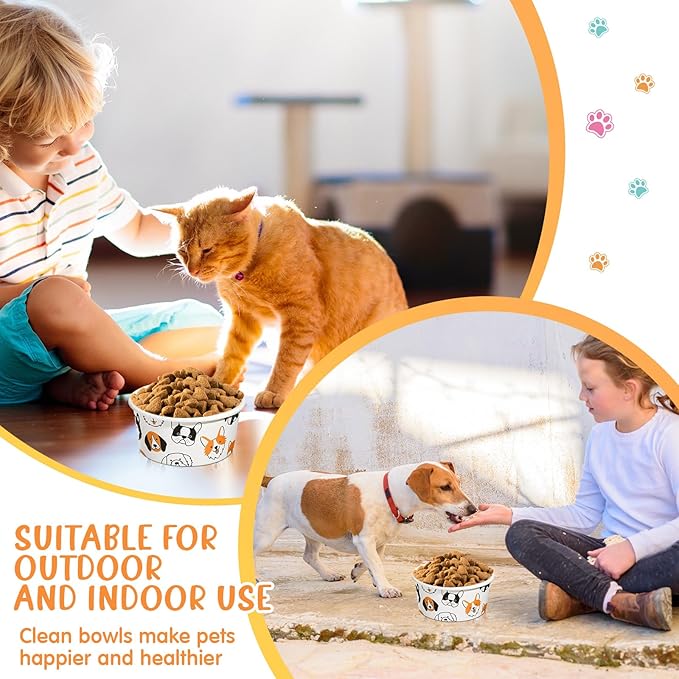 Mifoci 100 Pcs Disposable Dog Bowls 1.5 Cups Pets Disposable Feeding Bowls for Dogs and Cats Pets Paper Travel Cups for Small Medium Dogs Cats Puppy Kitten Dry or Wet Serving Food Water(Lovely)
