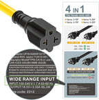 [3-Feet]NEMA 5-15P Extension Cord, Plugrand NEMA 5-15P to 5-15R/ 5-20R/ 6-15R/ 6-20R AC Adapter, 12AWG 15 Amp to 20 Amp T Blade Adapter Cable, 15A 125V to 20A 250V Extension Cord, 3FT