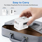 Universal Power Adapter Travel - European Travel Plug Adapter with 3 USB-C PD Fast Charging & 2 USB-A, 1 AC, Worldwide Travel Essentials, International Plug Adapter for UK/US/AU/ID, White
