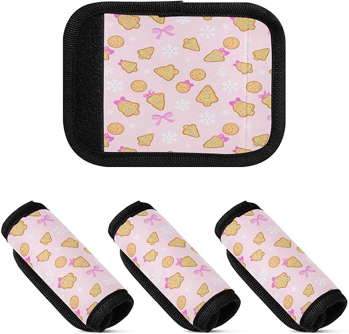 Christmas Cookies 4 Pack Neoprene Suitcase Wraps, Luggage Handle Wraps with ID Tag, Non-Slip Suitcase Handle Covers for Travel, Bag Strap Pad