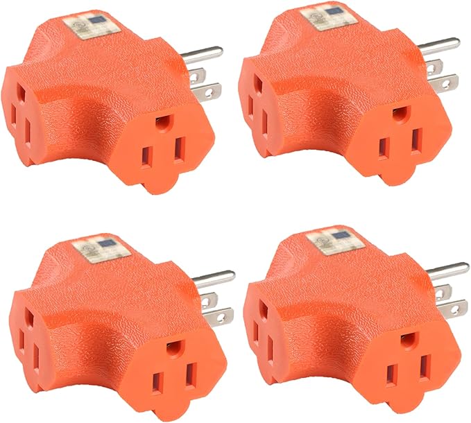3 Outlet Adapter [UL Listed] 3 Way Outlet Splitter - T-Shaped Adapter Outdoor Power Splitter Grounded Wall Tap Heavy Duty (4, Orange)