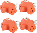 3 Outlet Adapter [UL Listed] 3 Way Outlet Splitter - T-Shaped Adapter Outdoor Power Splitter Grounded Wall Tap Heavy Duty (4, Orange)