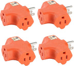 3 Outlet Adapter [UL Listed] 3 Way Outlet Splitter - T-Shaped Adapter Outdoor Power Splitter Grounded Wall Tap Heavy Duty (4, Orange)