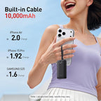 iWALK Mini Portable Charger 10,000mAh, 22.5W USB-C Fast Charging Power Bank with Built-in Cable, Travel Essential Ultra-Small Battery Pack Compatible for iPhone 17/16/16 Pro/15, Samsung, Google, Black