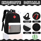 Backpack Set for Girls Boy Kids Backpack with Lunch Box for Elementary Primary Kindergarten School Bag (Black Grey Set, Large)