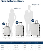 Coolife Medium Checked Luggage Hardside PC+ABS Suitcase with TSA Lock, Lightweight Rolling Carry On with Spinner Wheels(White, 24in)