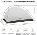 Naturehike Cloud-Up Tent Lightweight Backpacking Tent with Footprint - Free Standing Ultralight Camping Hiking Backpack Tents