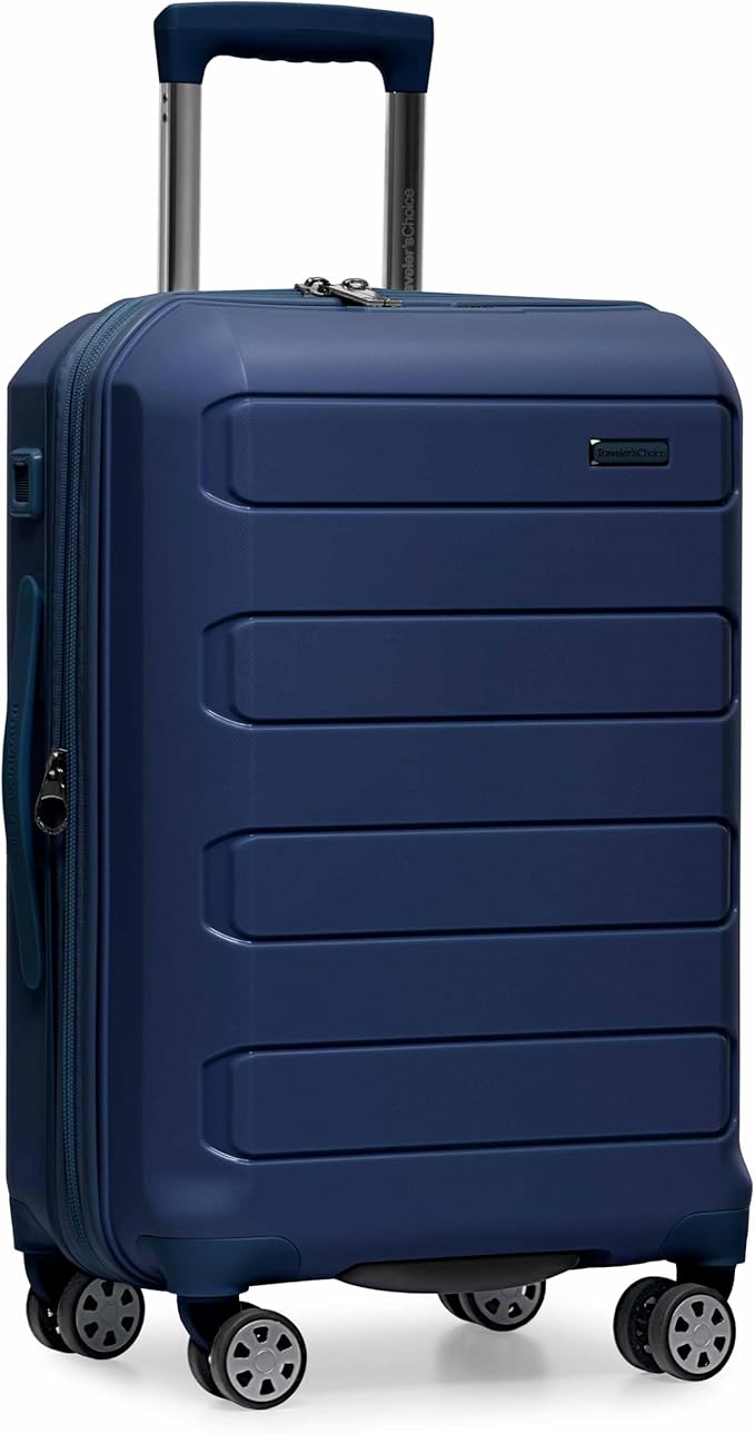 Traveler's Choice Pagosa Hardshell Expandable Luggage with Spinner Wheels, Navy, 22-Inch Carry-on