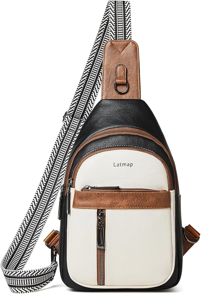 LATMAP 7L Sling Bag For Women Men Backpack Fanny Pack Crossbody Chest Travel Shoulder Belt Bags Purse Handbag PU Leather