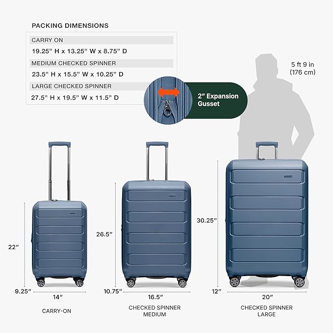 Traveler's Choice Pagosa Hardshell Expandable Luggage with Spinner Wheels, Slate Blue, 30-Inch Large
