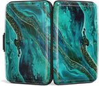Credit Card Holder, Mini Aluminum Card Wallet RFID Blocking Slim Metal Hard Card Case for Women Men, Ocean Marble
