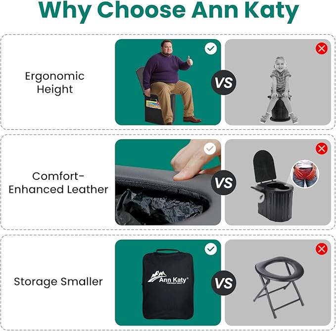 Ann Katy Upgrade XL Portable Toilet for Adults, Extra Large Portable Travel Floding Toilet, Camping Tall Toilets with Lid for Adults and Kids Compact Potty for Car,Hiking,Beach and Camping