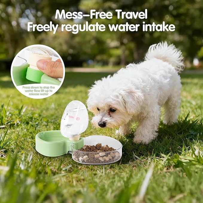 Small Dog Food and Water Bowl for Travel, Green, 2-in-1 Portable Collapsible Dog Feeder for Capming, Walking, Hiking, Food-Grade PP Material, Cute Smiley Face Design for Cats and Dogs