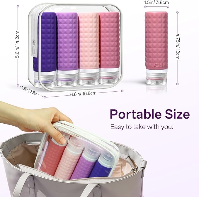 Travel Bottles for Toiletries, TSA Approved Travel Size Containers, Leak Proof Silicone Shampoo Bottles, Small Toiletry Containers with Clear Bag for Shampoo Conditioner Lotion