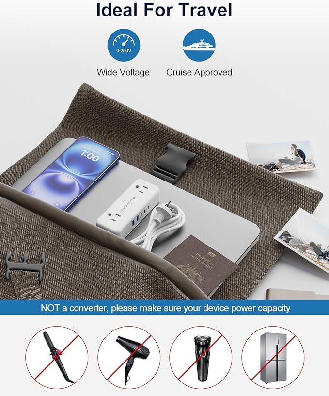Australia Power Plug Adapter - New Zealand Power Adapter with 4 American Outlets 5 USB (3 USB-C) Total 24W, Type I Plug Adapter and Outlet Converter for US to Australia, AU, Argentina, China, 4FT