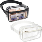 Veckle Clear Fanny Pack Stadium Approved - Plus Size 35-51 Inch Adjustable Strap Transparent Belt Bag for Women Fits 7.5" Smartphone, Clear Bag for Stadium Events Concerts, 2-Pack, 1 Black & 1 White