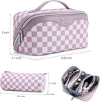 BOYATU Travel Makeup Bag Organizer Cosmetic Bag: 3 Pcs Set Make up Bags for Women with Handle - Waterproof Vegan Leather Toiletry Bag (01-G-Purple)