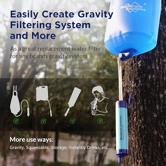 Membrane Solutions Straw Water Filter S1, NSF/ANSI 42&372&401 certificated, Survival Filtration Portable Gear, Emergency Preparedness, Supply for Drinking Hiking Camping Team Family Outing