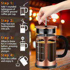 YMMIND French Press Coffee Maker (21oz 600ML 3-4Cup) Coffee Press, with 4 Filters System, Heat Resistant Thickness Borosilicate Glass, Cold Brew Coffee Tea Pot Gifts (Copper)