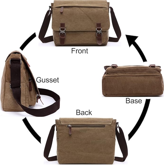 Evergoo Vintage Messenger Bag Unisex Shoulder Bags Canvas Satchel Cross Body Work Satchel Briefcase for 15.6 Inch Laptop