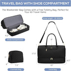 Travel Weekender Duffle Bags for Women - Large Carry On Bag with Shoe Compartment Overnight Bag with Toiletry Bag Duffel Bags with Wet Pocket for Gym Hospital Bags for Labor and Delivery Black