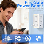 Wall Outlet Extender with USB Charging Ports 9 in 1 Plug Extension Block Multiple AC Outlets Splitter Power Hub Wall Tap 1500J Surge Protection Night Light Dusk to Dawn Sensor Switch ETL Listed