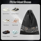 12 Pcs Portable Travel Shoe Bags, 17.3 x 12.6 Inches Waterproof Non-Woven Shoe Organizers Storage Bags, Large Drawstring Shoes Pouch Packing Organizers with Rope for Men, Women, Children (Black)
