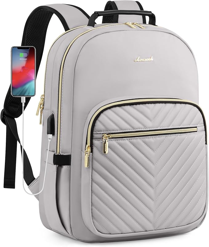 LOVEVOOK Laptop Backpack for Women, Travel Computer Work Bags with 17-inch Laptop Compartment, College School Student Bag Teen Backpacks For Girls, Outdoor Carry On Backpack Purse, Grey