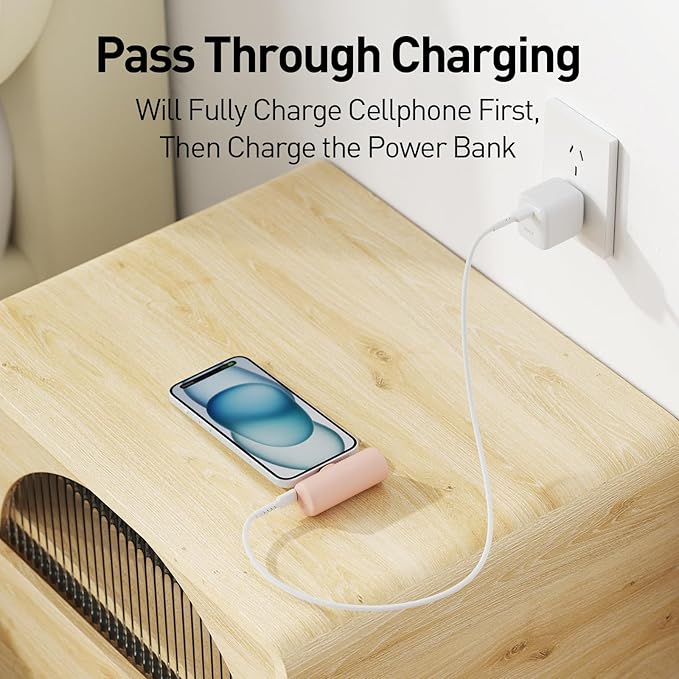 iWALK Portable Charger for iPhone 15/16/17, Power Bank with Build-in USB C Connector, 4,500mAh Battery Pack Phone Charger for iPhone Series, Samsung S22/23/24 Series and Android, Pink