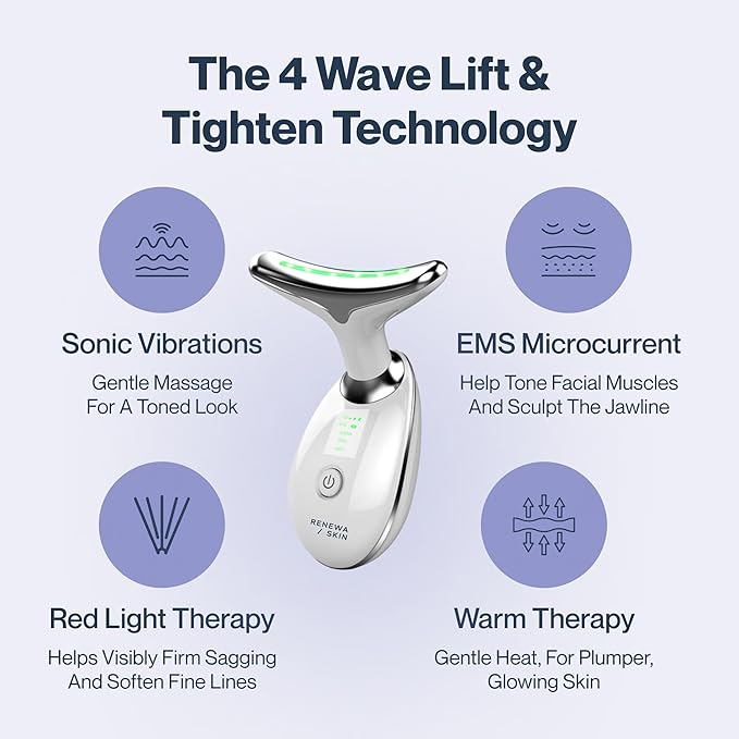 RenewaSkin Face & Neck Sculpting Tool Handheld Beauty Device with Gentle Light & Soothing Vibration At-Home Skincare Tool for a Smoother, Refreshed, and Radiant-Looking Complexion