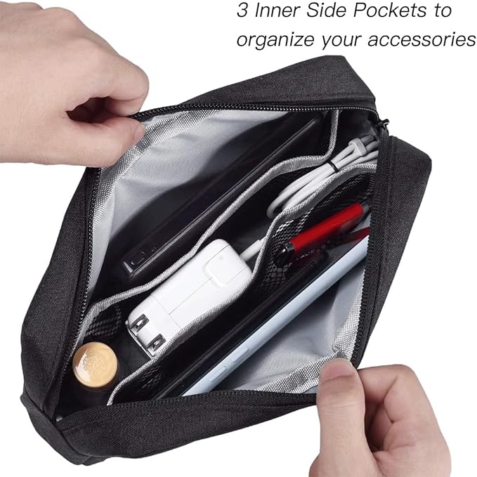 CAAORDKSO Travel Cable Organizer Pouch Electronic Accessories Carry Case Water Resistant Accessories Organizer Pouch Bag for Cable, Cord, Charger, Phone, Power Bank, Earphone (Big-Black)