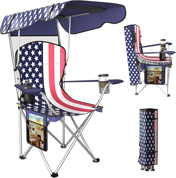 VTOY Portable Camping Chair with Canopy - Folding Chair with Canopy, Durable 600D Oxford Canopy Chair for Camping, Beach, Picnics, Fishing & Sports