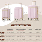 Merax 3 Piece Luggage Set ABS Hardside Suitcase Sets with Spinner Wheels and TSA Lock, 20 inch with Front Opening Design and USB Port, 20" Airline Certified Carry-on Luggage, 20" 24" 28", Light Pink
