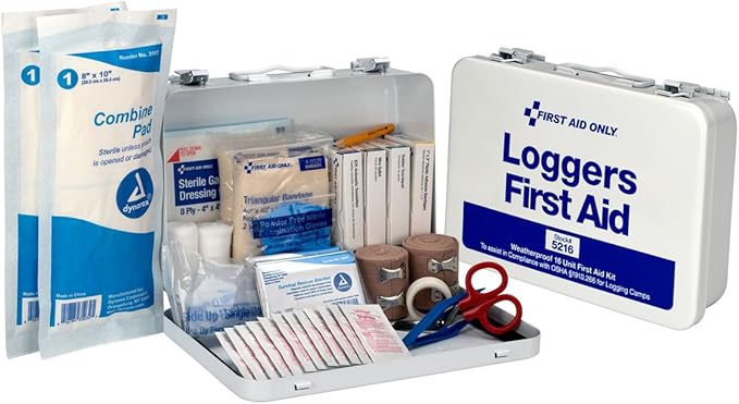 First Aid Only 5216 25-Person Weatherproof Metal Forestry Loggers First Aid Kit, 69 Pieces
