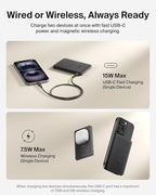 Belkin MagSafe Power Bank 5,000mAh, Ultra-Slim Portable Charger Magnetic Back Supports MagSafe Accessories On-The-Go, Wireless Battery Pack w/USB C Cable for iPhone 17, Pixel 10, Travel - Black