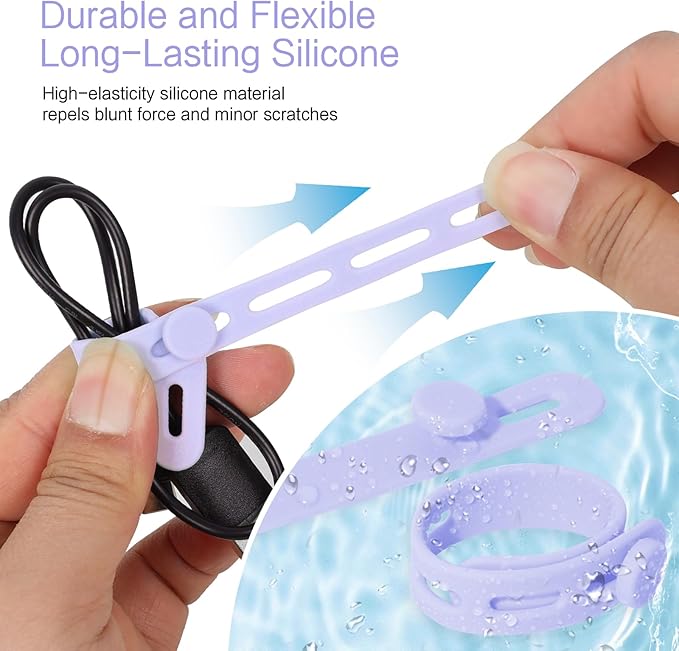 Donruby 24Pcs Silicone Cable Ties - Reusable & Washable with Locking Buckles, Adjustable Fastening Cable Management Straps, Multi-Purpose High Elasticity Cord Organizer (Purple)