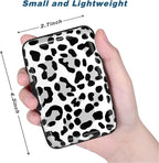 Credit Card Holder, Mini Aluminum Card Wallet RFID Blocking Slim Metal Hard Card Case for Women Men, White Leopard