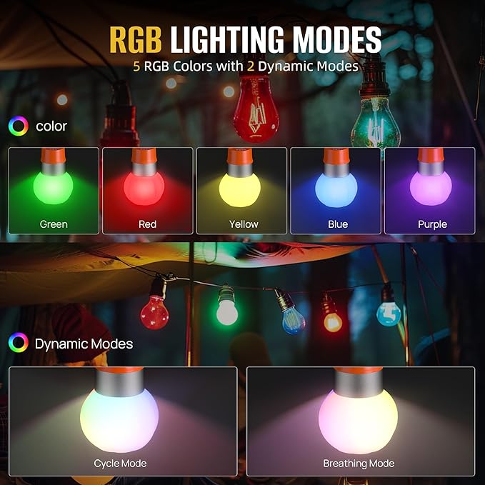 3-Pack Rechargeable LED Camping Lanterns, Mini Tent Light with 10 Modes & Hanging Clip, IPX5 Waterproof Small Outdoor Ambient Lighting for Hiking, Emergency, Fishing (Mixed Colors