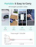 2Pack Multi Charging Cable for Apple Watch Charger 4 in 1 Travel Essentials RV Camping Essentials USB C/L/Micro Compatible with iWatch Series 11-1/iPhone 17/16/15/Android Airplane Gadgets-4FT/Pink