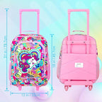 2Pcs Girls Luggage Set, 18" Kids Unicorn Carry on Suitcase with Wheels, Cute Unicorn Travel Rolling with 12" Toddler Backpack(Pink)