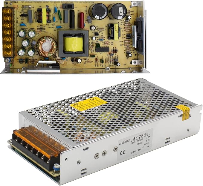 MK-SMPS-S120-24 MAKERELE DC 120W Power Supply Switching Converter, AC 110V-220V to DC 24V Transformer Driver Adapter, Universal Regulated Switching 5A for Strip 3D Printer CCTV Camera Motor Pump