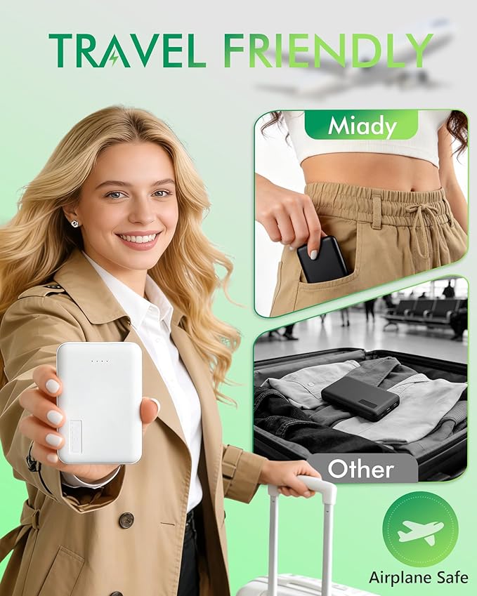 Miady 2-Pack 5000mAh Mini Portable Charger, 5V 2.4A USB-C Output Fast Charging Battery Pack Travel Small Power Bank Compatible with iPhone 16/15 Galaxy S24/S22 iPad Android etc (2 White)