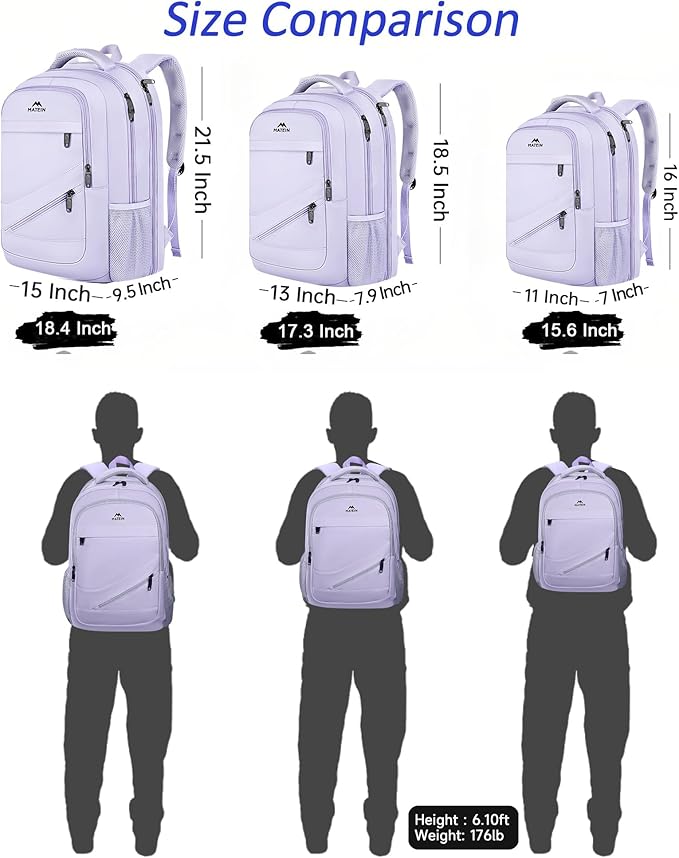 MATEIN Large 17 Inch Laptop Backpack for Women, Lightweight Travel Backpack Fits College School Essentials, Anti Theft Work Commute Nursing Computer Bag TSA Approved for Weekender Trip, Light Purple