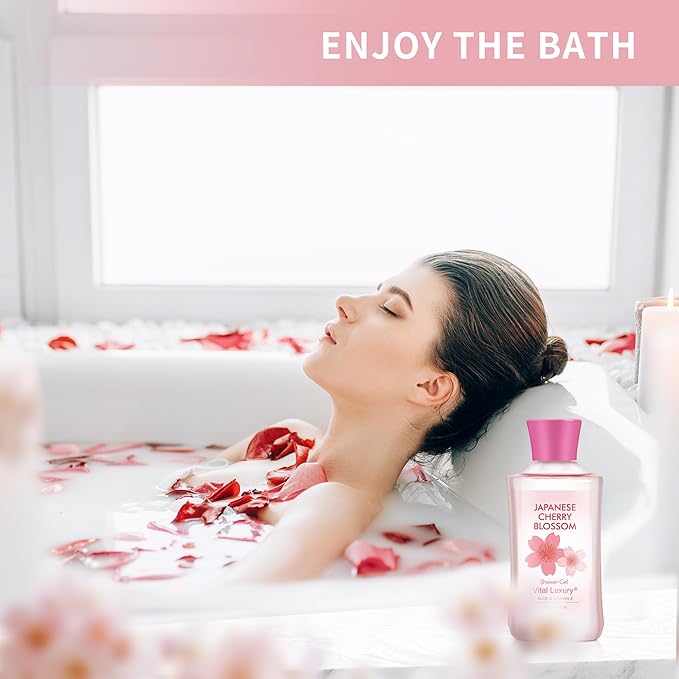 Bath and Body Travel Gift Set, 3pcs Travel Size Shower Gel Body Lotion Fragrance Mist Christmas Birthday Gift TSA-Friendly for On-the-Go Self-Care (3PCS, Japanese Cherry Blossom)