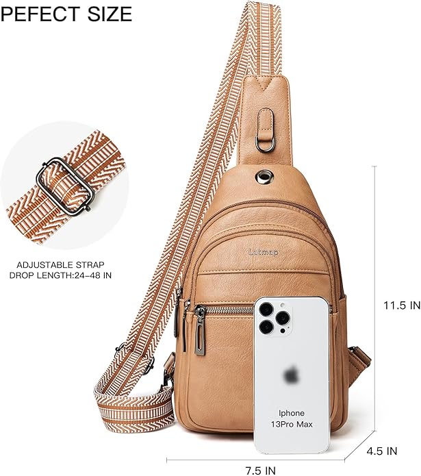 LATMAP Sling Bag For Women Faux Leather Small Casual Daypack Backpack Fanny Pack Crossbody Chest Bags Purse
