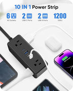 Electrical Outlet Extender Stick, Features 4 USB & 6 Outlets, 19in Flexible Extension Cord Access Hard-to-Reach Outlets, Wall Plug Power Socket Expander Nightstands Sofa Desk