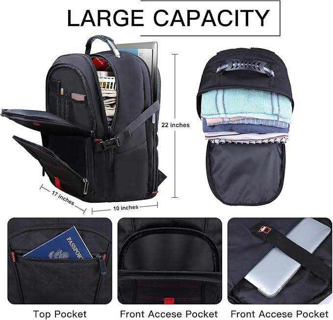 ANTERK Extra Large Backpack, 18.4 Inch Travel Laptop Backpacks for Men Women, 55L Anti Theft Water Resistant College Bussiness TSA Airline Approved Work Computer Backpack, Black
