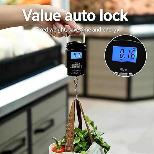 Digital Hanging Scale, 50kg/110lb Portable Electronic Hand Scale with Stainless Steel Hook, High Precision Mini Luggage Weight Scale for Travel, Fishing, Hunting, Camping
