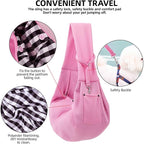 Dog Carrier Sling - Reversible Puppy Carrier Purse with Storage Pocket, Hand-Free Dog Sling Carrier for Carry Small Dogs and Cats, Travel Safety Harness, Dog and Cat Harness (Pink)